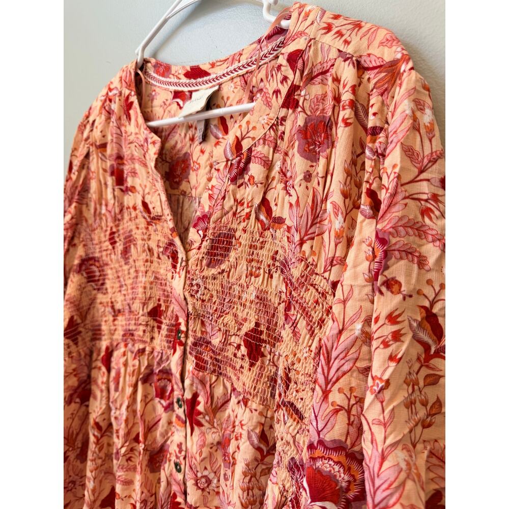 Knox Rose Button Down Smocked Bodice Blouse Women's XXL Rayon Floral - Picture 4 of 7